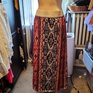 Denim 24/7 Boho Maxi Skirt Aztec Southwestern Anthropologie Vibes Sz. 3X EUC